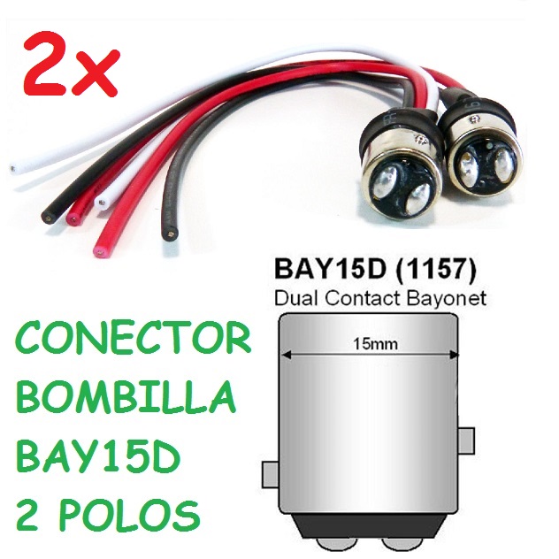 Conector Bombilla 1157 2057 BAY15D P21/5W a 4 cables pelados Encender otras bombillas LED iluminación coche moto barco luz trasera posicion y freno 2 polos 